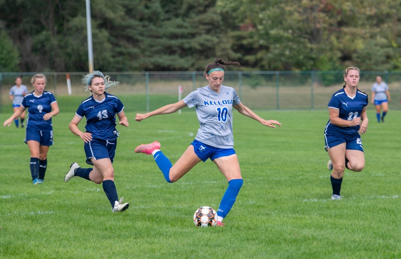 Women's soccer players compete against Terra State Community College.